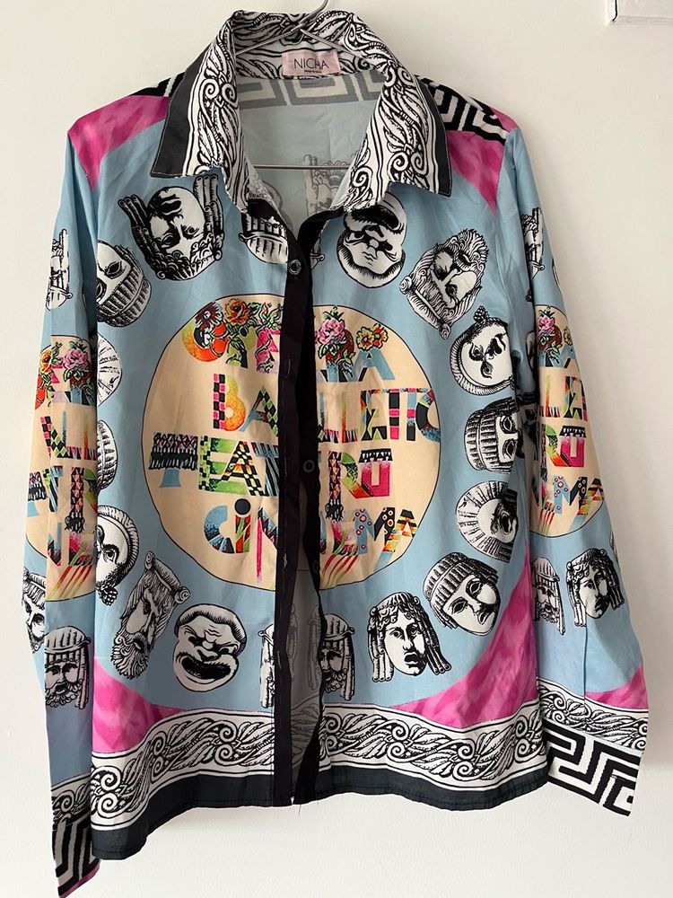 Unique Graphic Print Button-Up Shirt