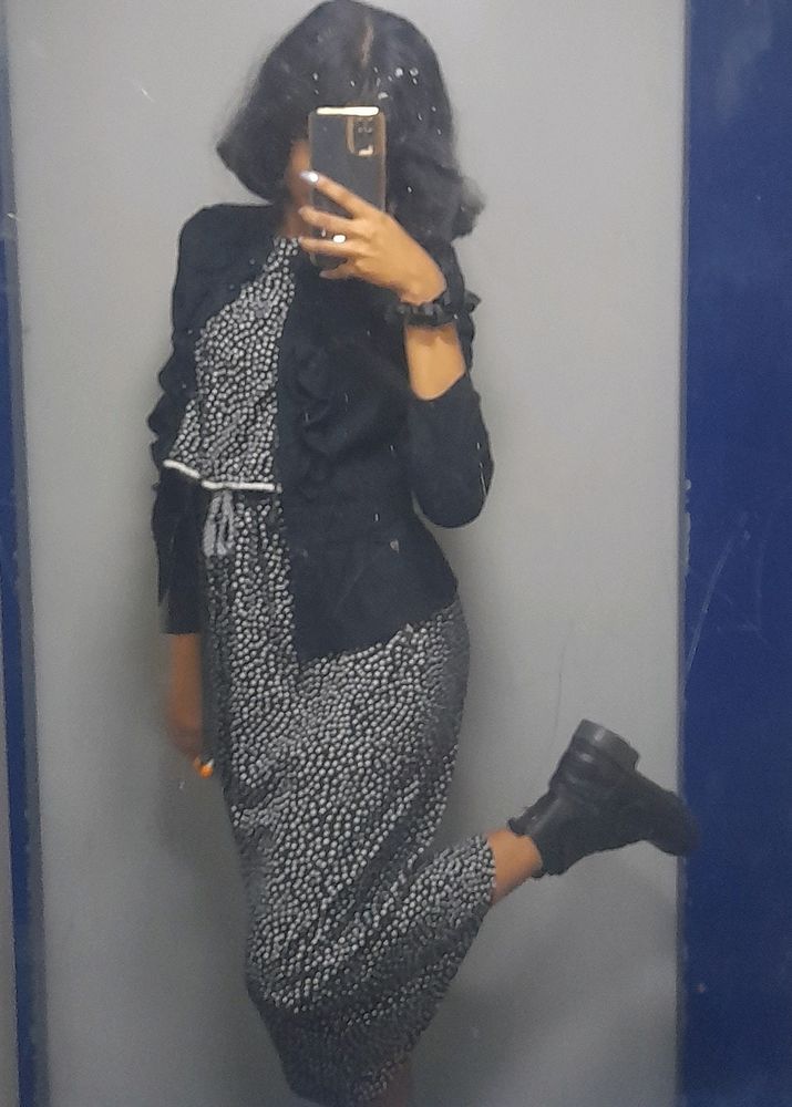 Vintage Black Ruffle Front Jacket