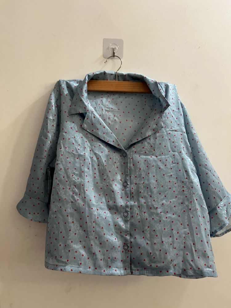 Only Light Blue Heart Print Top