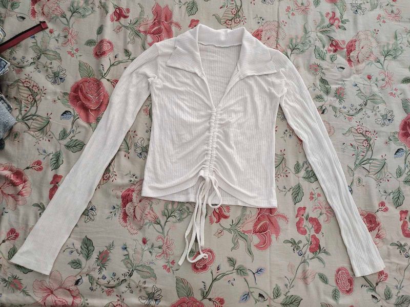 White Drawstring Long Sleeve Top 🤍