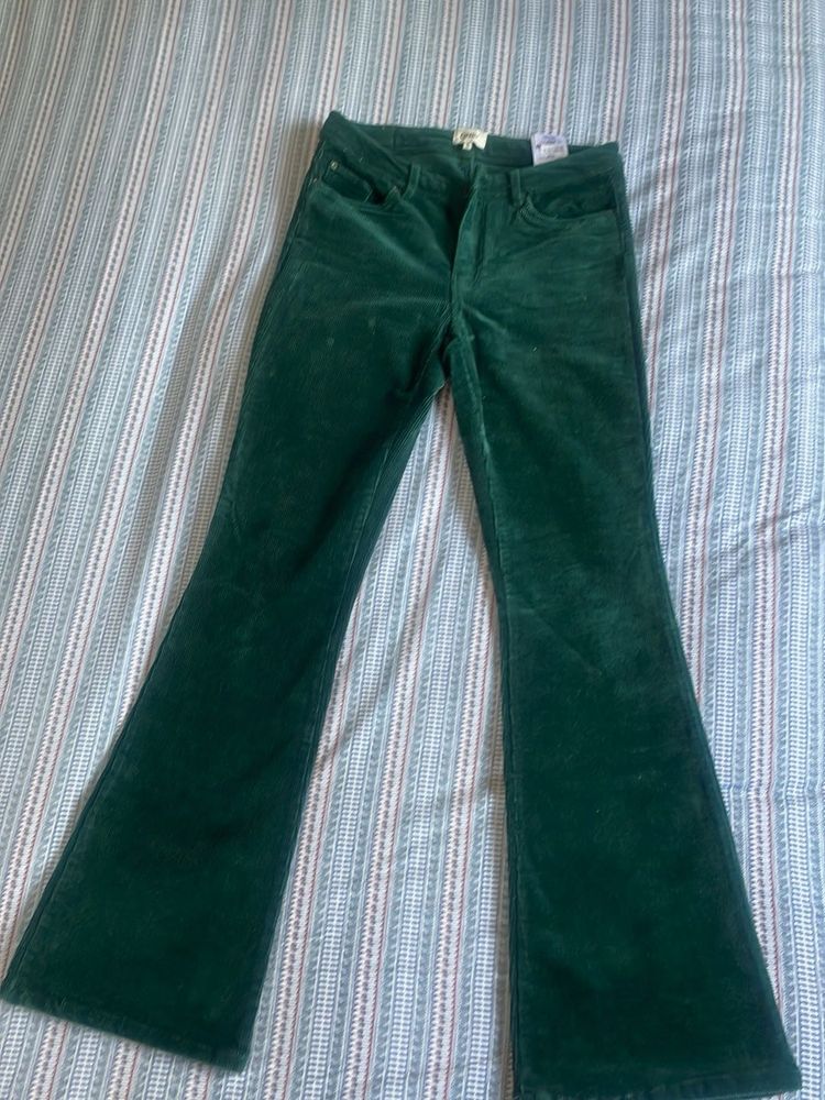 Green Corduroy Flared Pants
