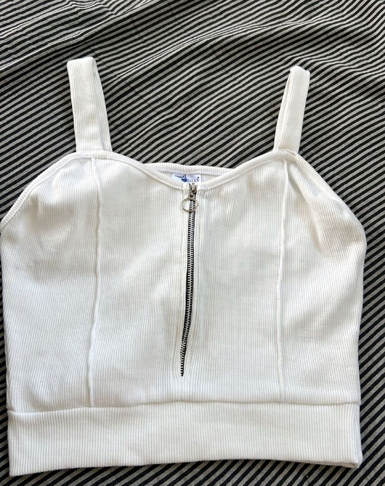 White zip up tank crop top