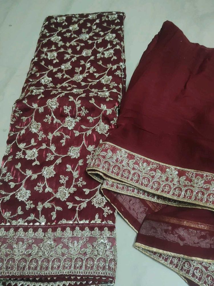Maroon &amp; Silver Dress Material