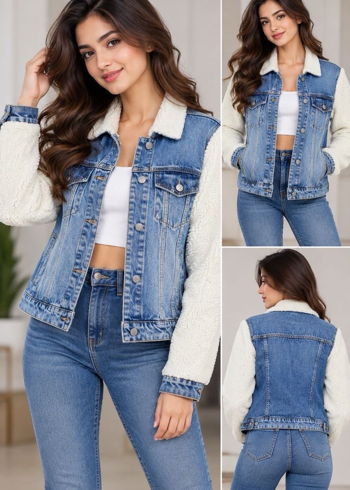 forever 21 Denim Jacket with Sherpa Sleeves