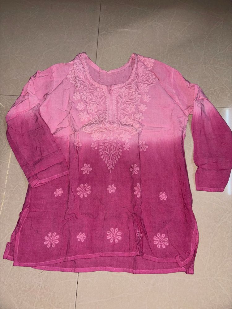 Pink Ombre Embroidered Kurta