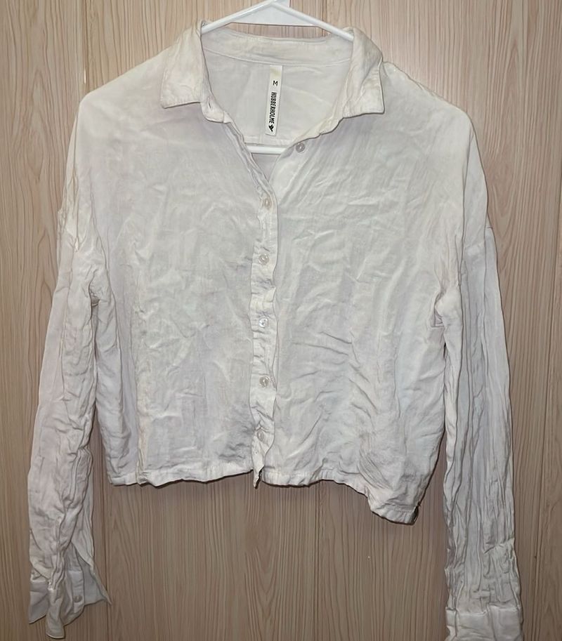 Chic White Cropped Button-Up Shirt