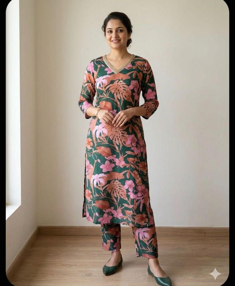 Beautiful Floral Print Kurta with pant