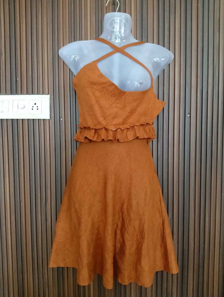 Orange Suede Halter Dress