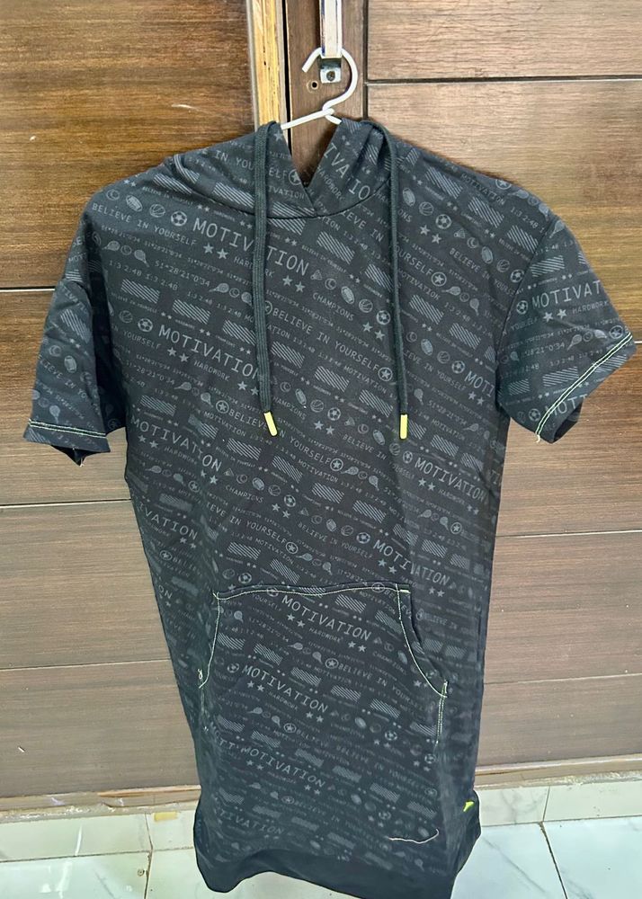 Short Sleeve Hoodie Dress with Motivational Print