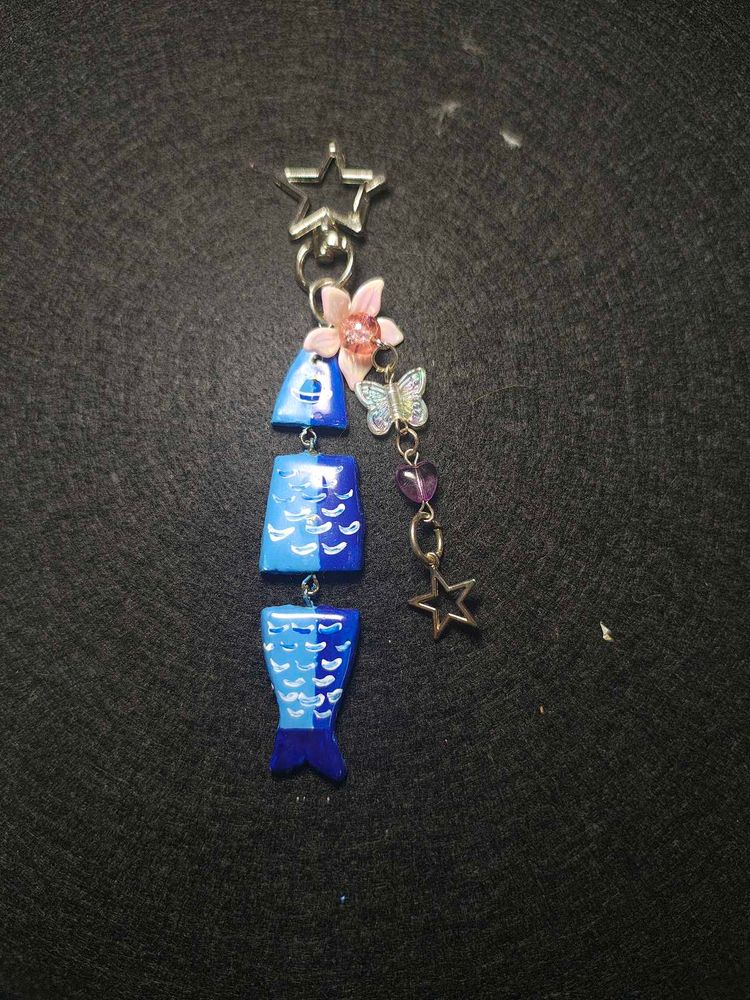 Blue Fish Keychain with Charms