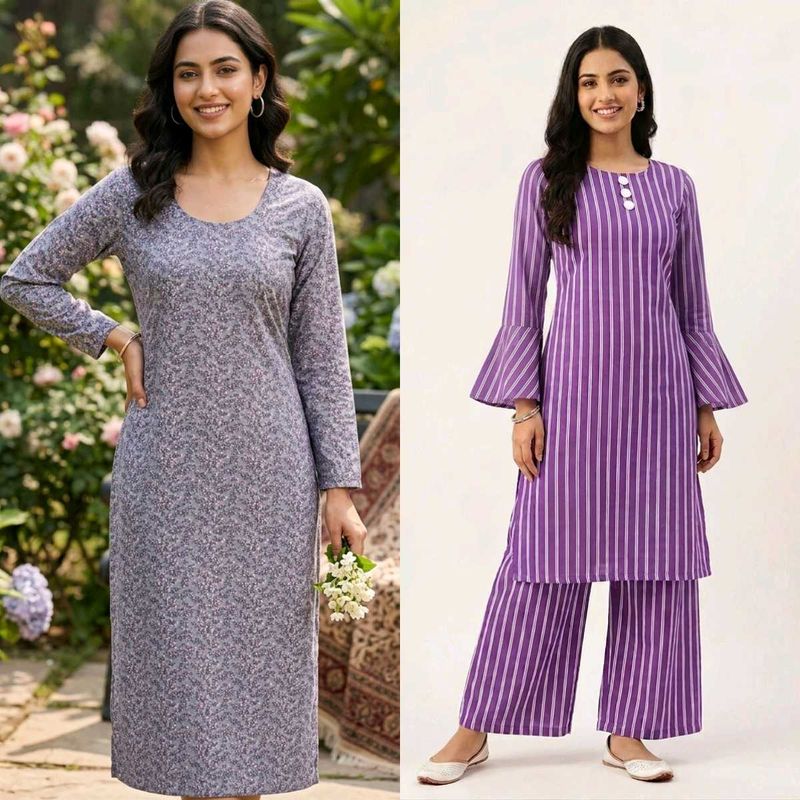 Combo Gray kurti &amp; purple suit