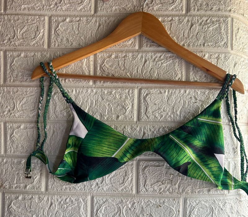 Tropical Leaf Print Bikini Top