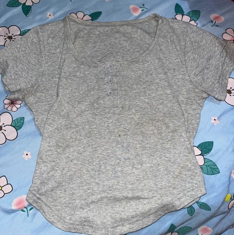 Grey Henley Neck T-Shirt