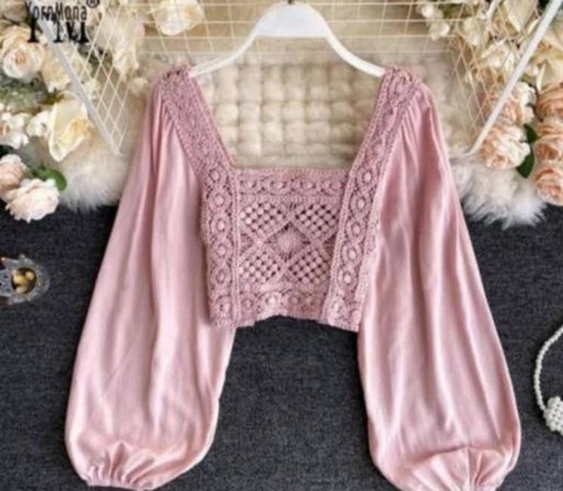 xs to M Pink Crocheted Square Neck Top