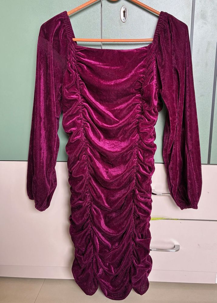 Dark pinkish Burgundy Velvet Mini Dress