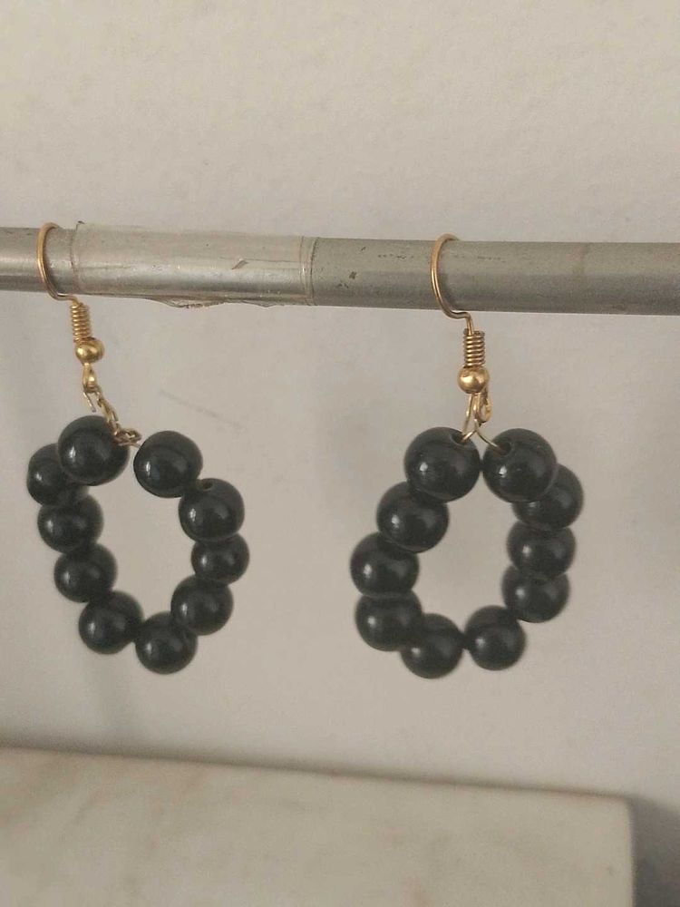 Black Beaded Hoop Earrings