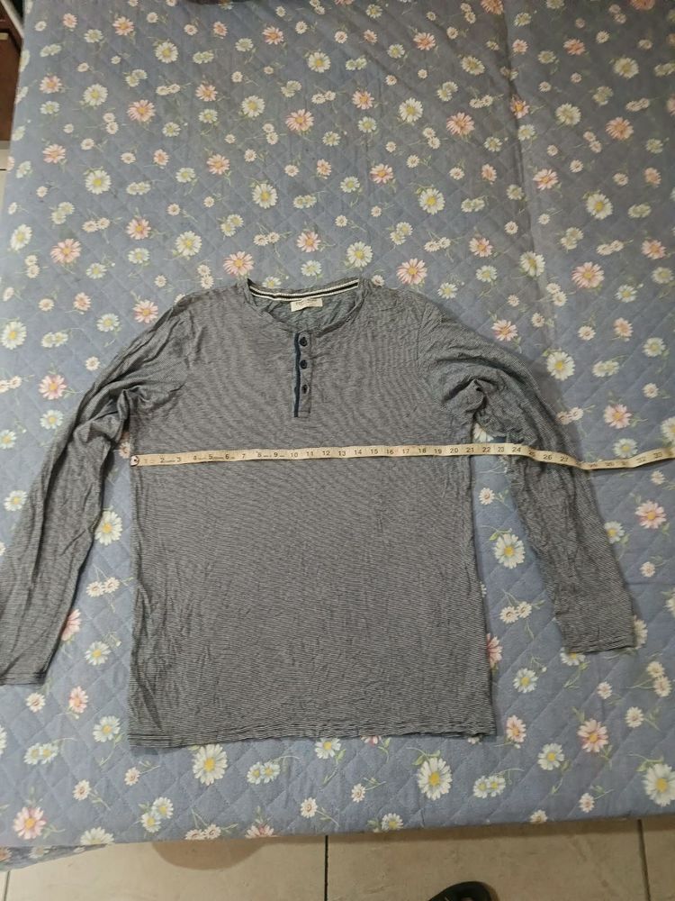 Men's Striped Long Sleeve Henley Shirt
