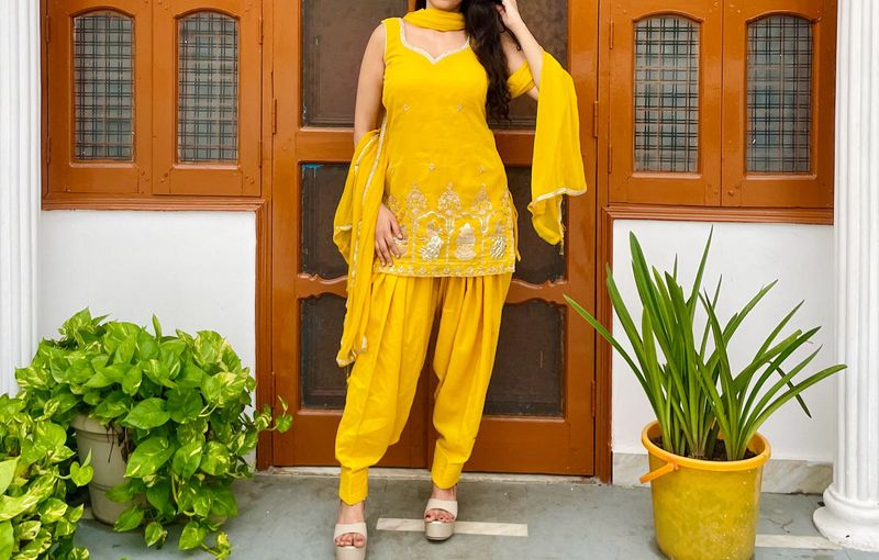 Yellow patiala Kurta suit Set with Dupatta