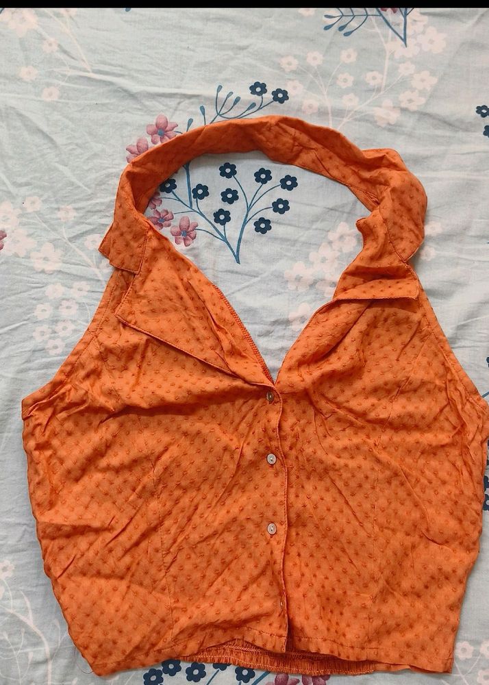 Orange Halter Neck Crop Top