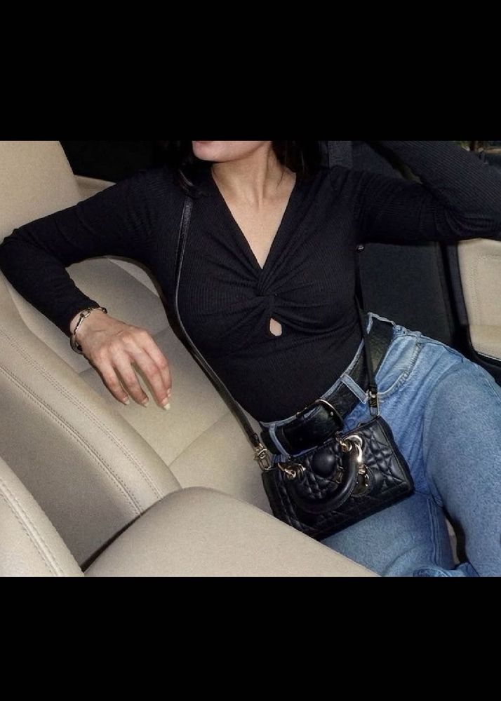 Combo of 2 tops Chic Black Ribbed Twist Front Top