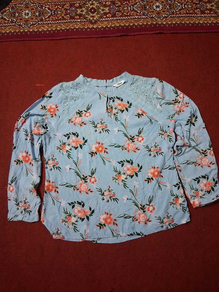 Light Blue Floral Print Long Sleeve Top