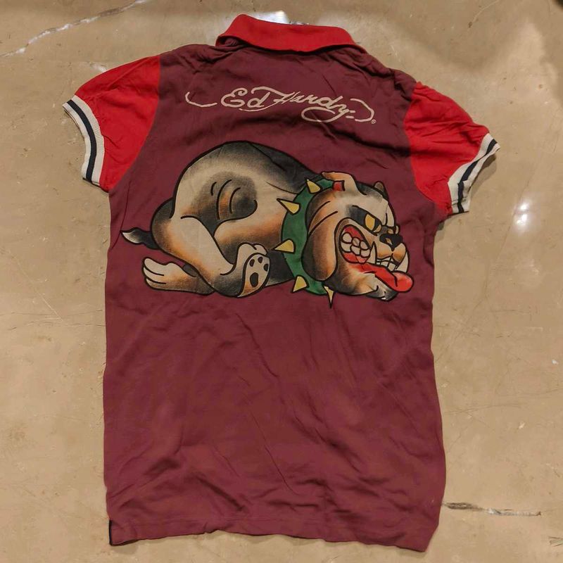 Ed Hardy Bulldog Print Polo Shirt