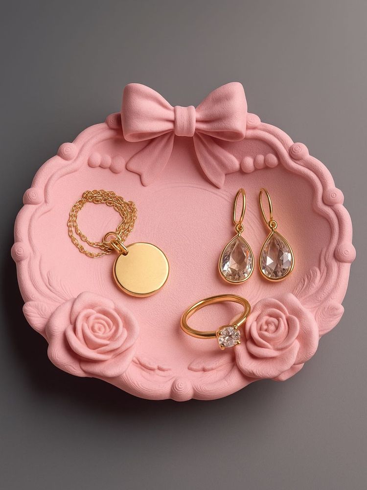 Blush Bow &amp; Rose Jewellery Dish Set