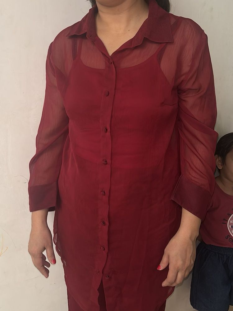 Chic Maroon Sheer Tunic Top