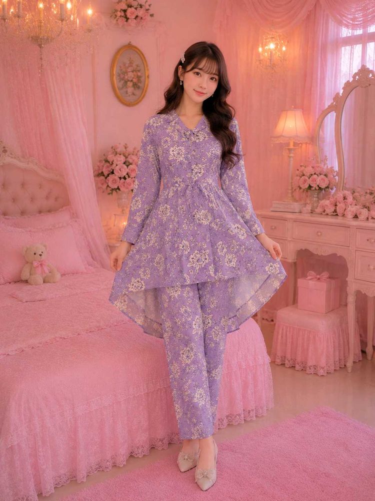Lilac Lavender Floral Printed 2-Piece Co-Ord / Sui
