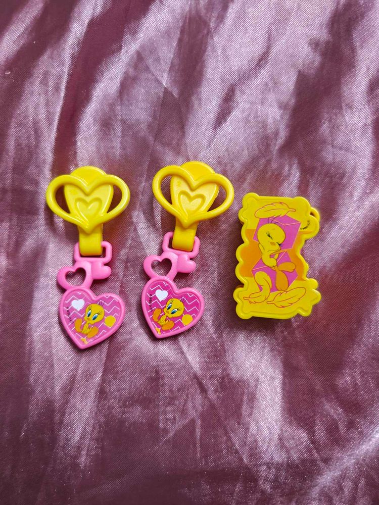 Cute Tweety Bird Comb and earrings Kinder Joy