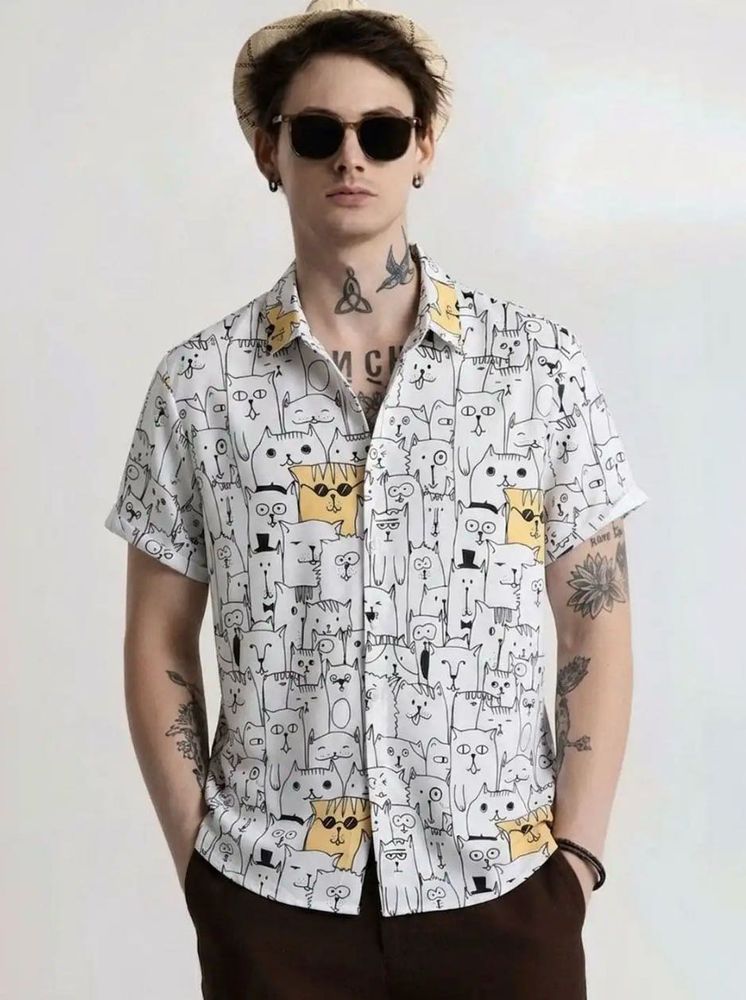Funky Cat Print Men's Shirt