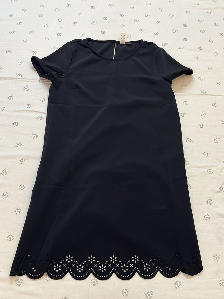 Chic Black Laser Cut Hem Dress