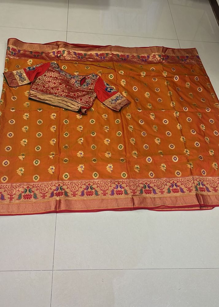 Paithni Orange Saree with Embellished Blouse