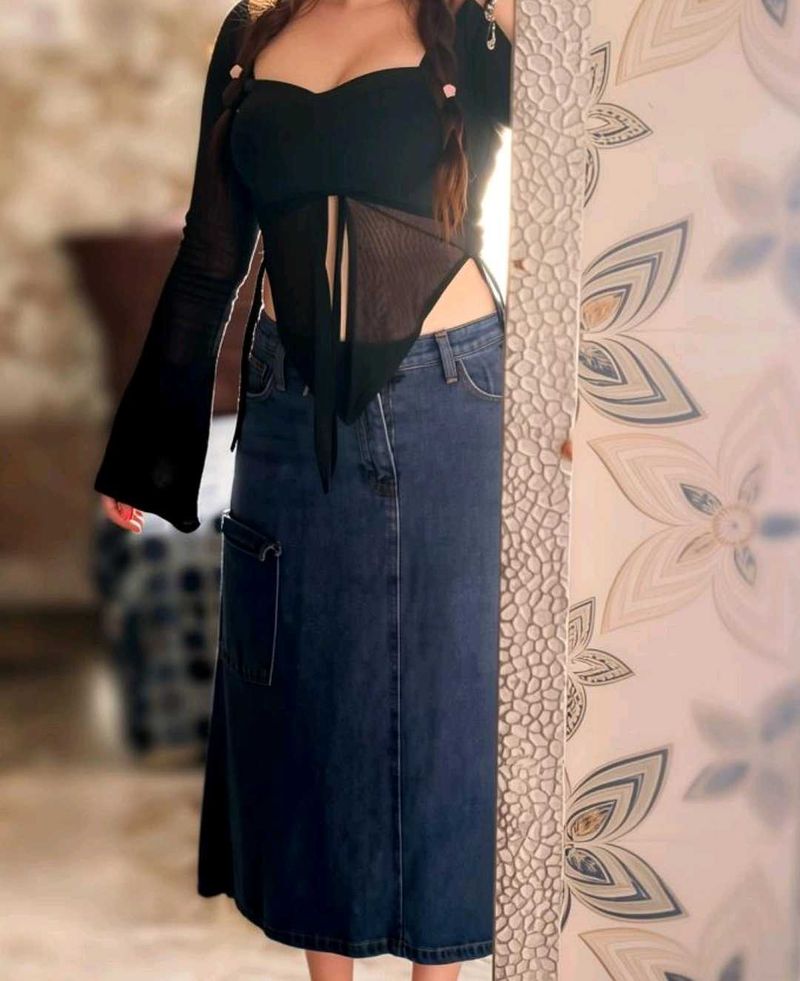 Trendy Black Mesh Corset Top