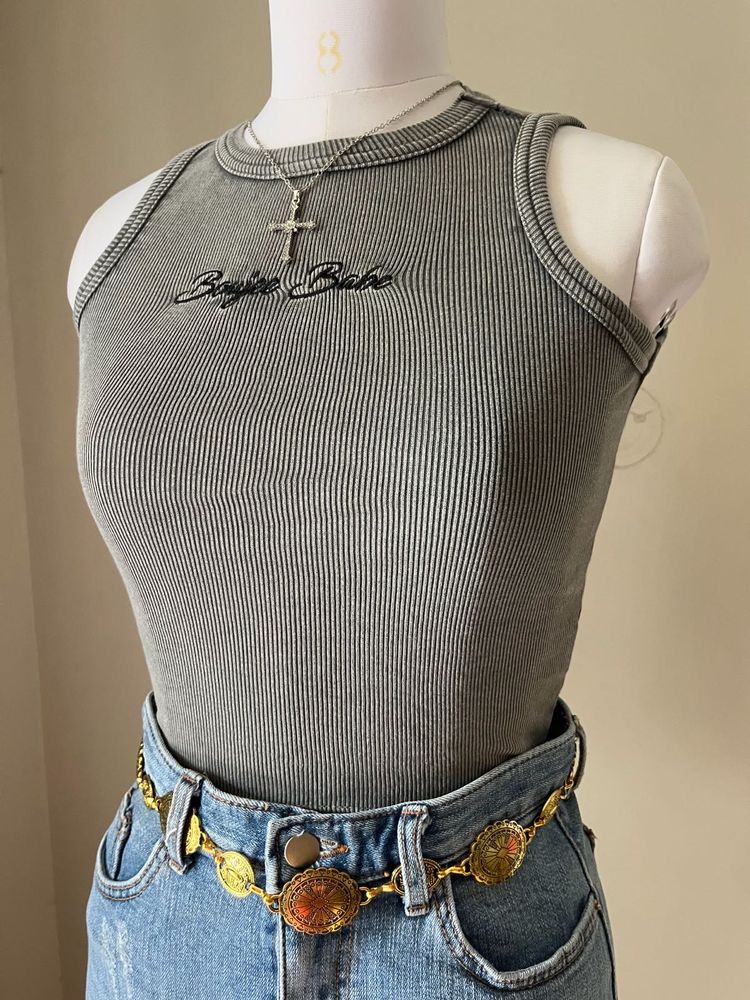 Grey Ribbed "Badie Babe" Tank Top