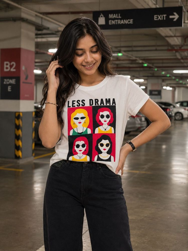Graphic Print "Less Drama" T-Shirt