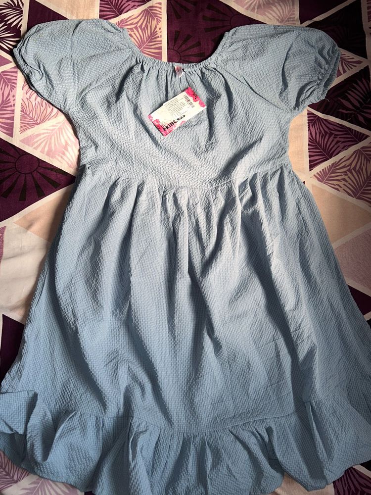 Light Blue Textured Puff Sleeve Dress