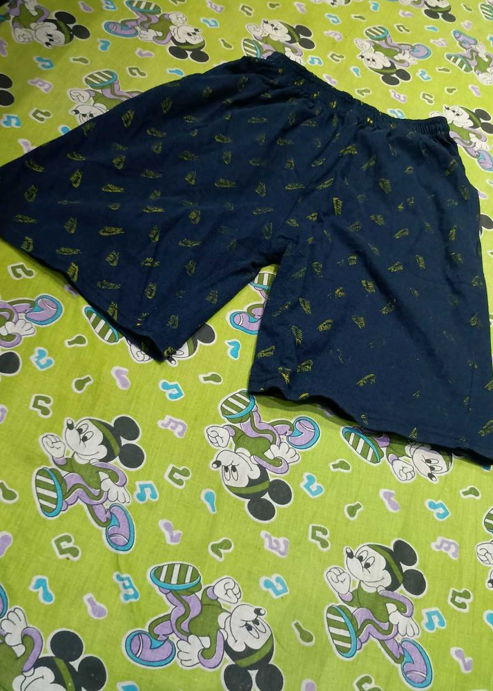 Navy Blue Shorts with Yellow Print
