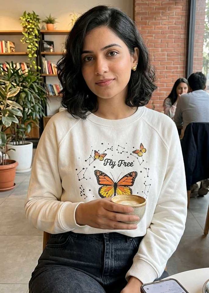 White Butterfly Graphic Sweatshirt