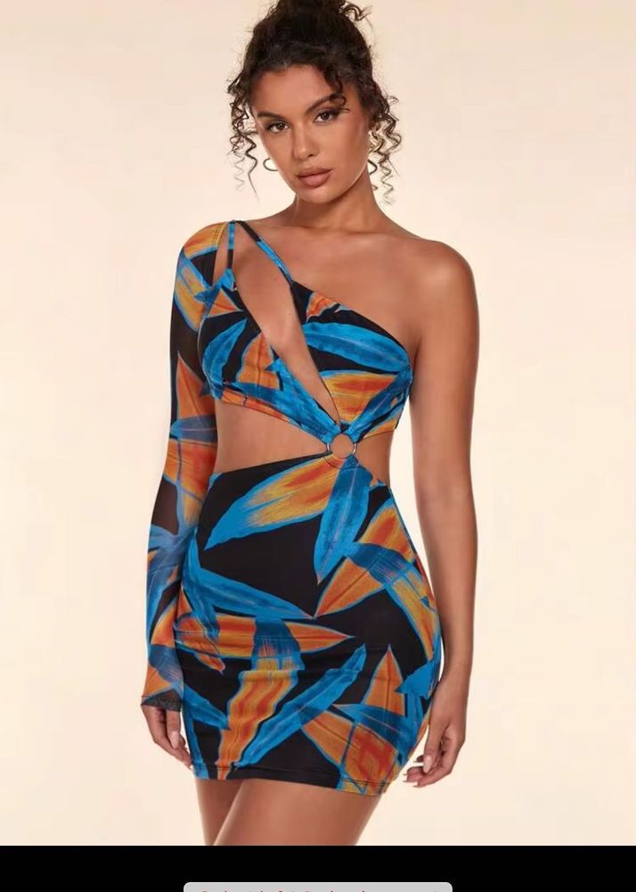 SHEIN Tropical One-Shoulder Cutout Dress