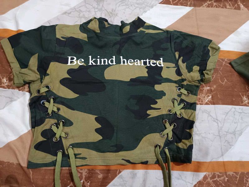 Camo Lace-Up Crop Top