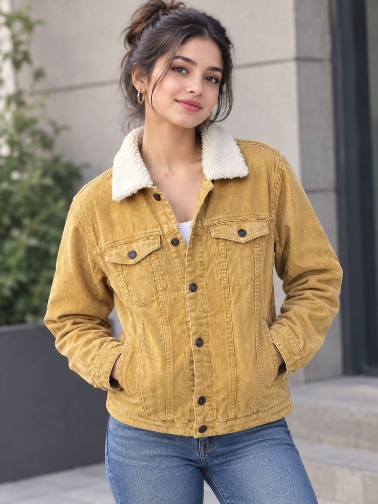 Stylish Corduroy Sherpa Lined Jacket