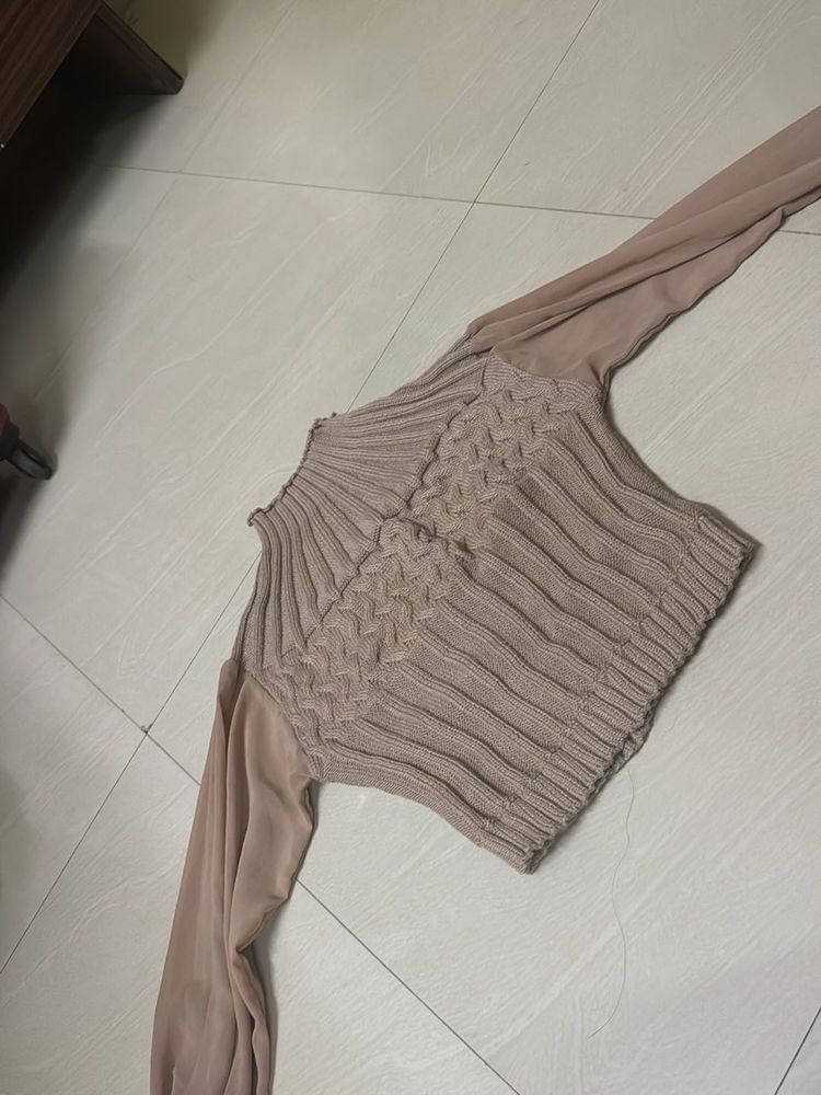 Chic Ribbed Mesh Sleeve Top