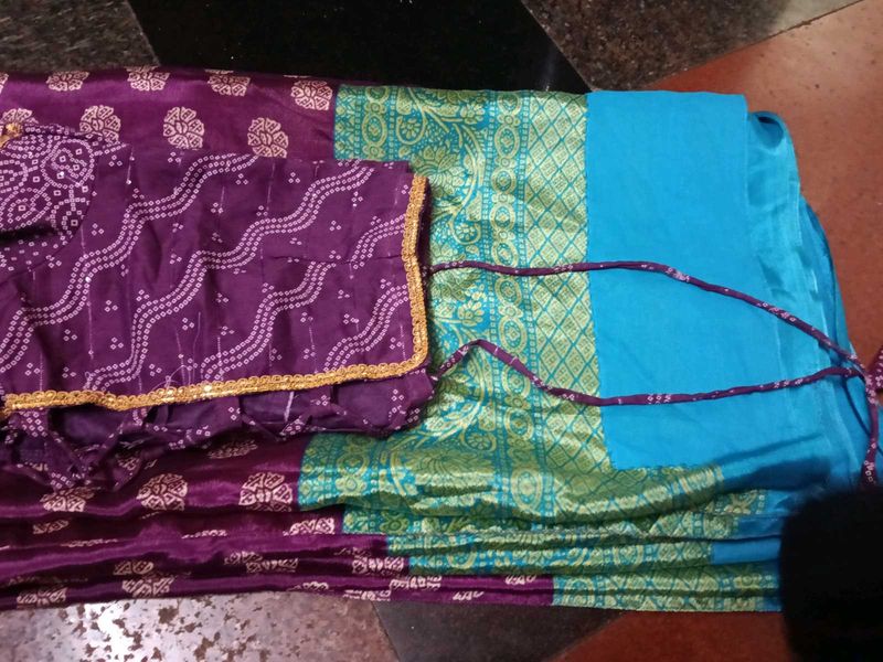 Elegant sky Blue &amp; Purple Saree