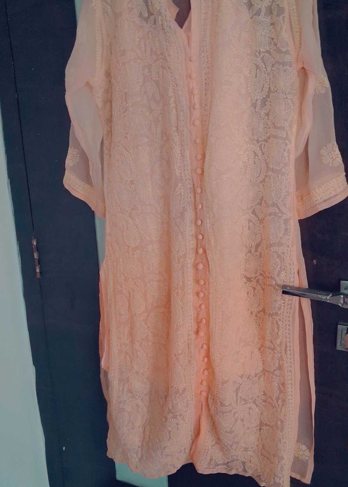 Peach Embroidered Kurta