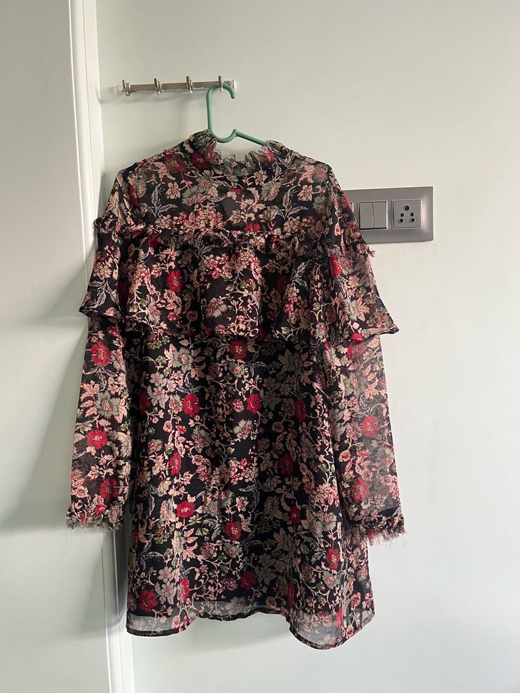 Floral Print Ruffle Dress