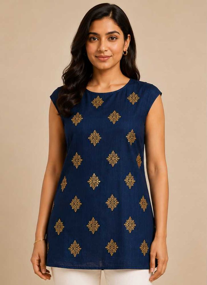 Embellished Navy Blue Kurta