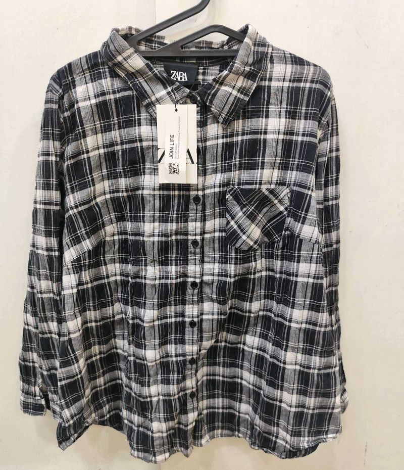 Zara Plaid Women Button-Up Shirt - XXL