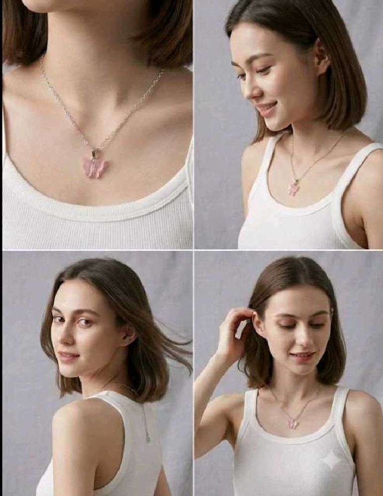 Cute Pink Butterfly Pendant Necklace