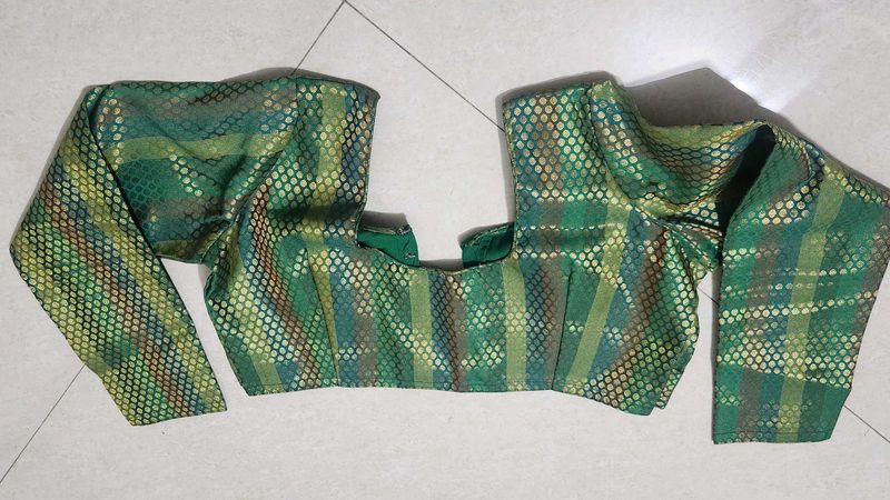 Green Brocade Blouse with Full Sleeves